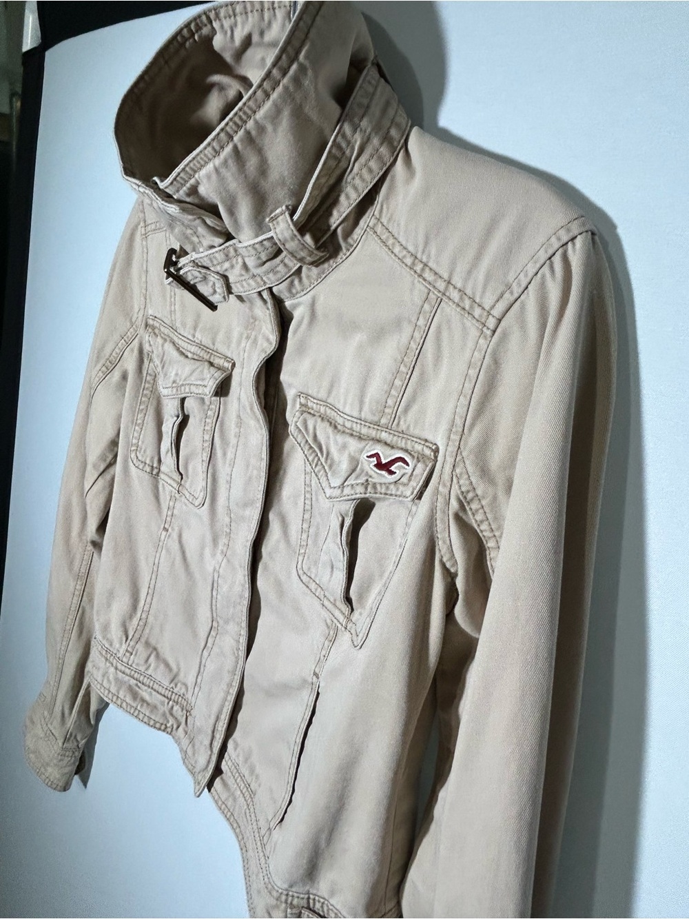 Hollister Y2K Beige Cropped Military Utility Jacket Women’s Small - Picture 3 of 10